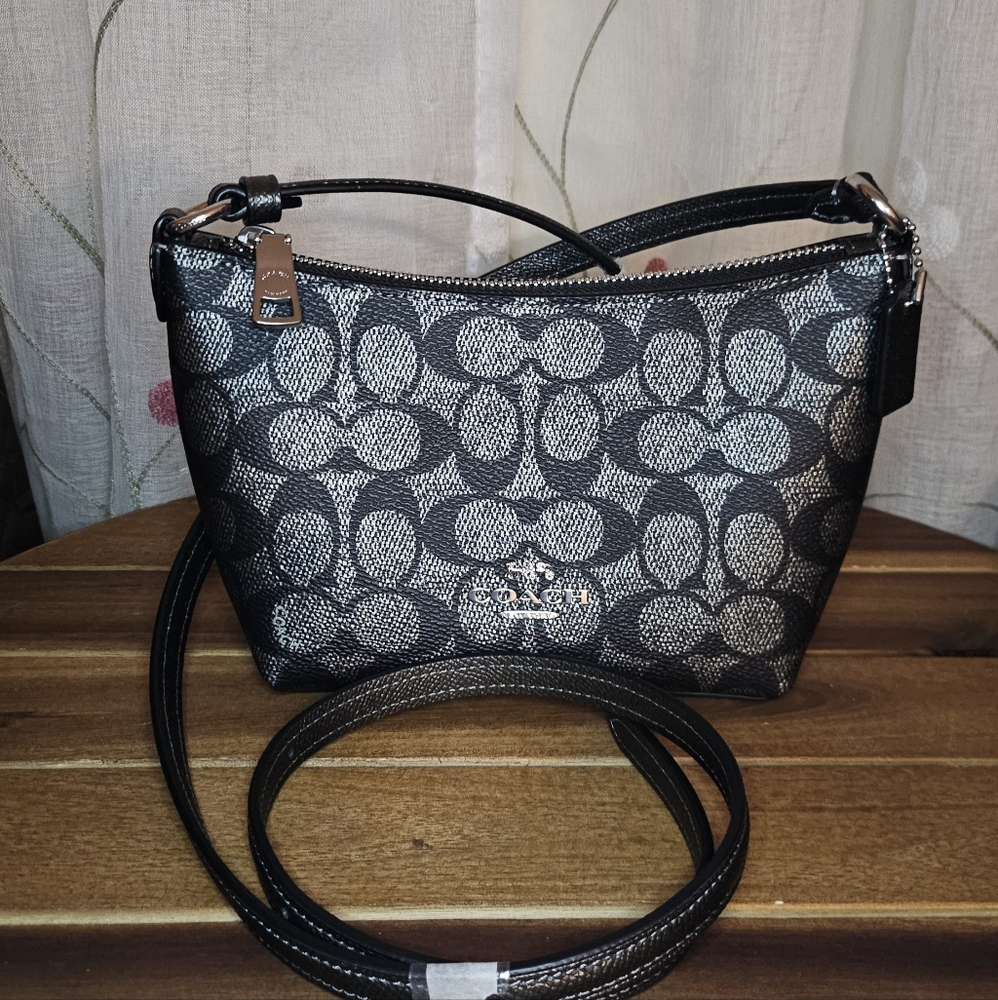 Coach Zip Top Crossbody Bag in Signature Canvas Silver/Gunmetal